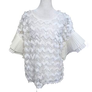WHY DRESS Elegant SequinTextured Blouse w/Pleated Accordian Sleeves White. M NWT